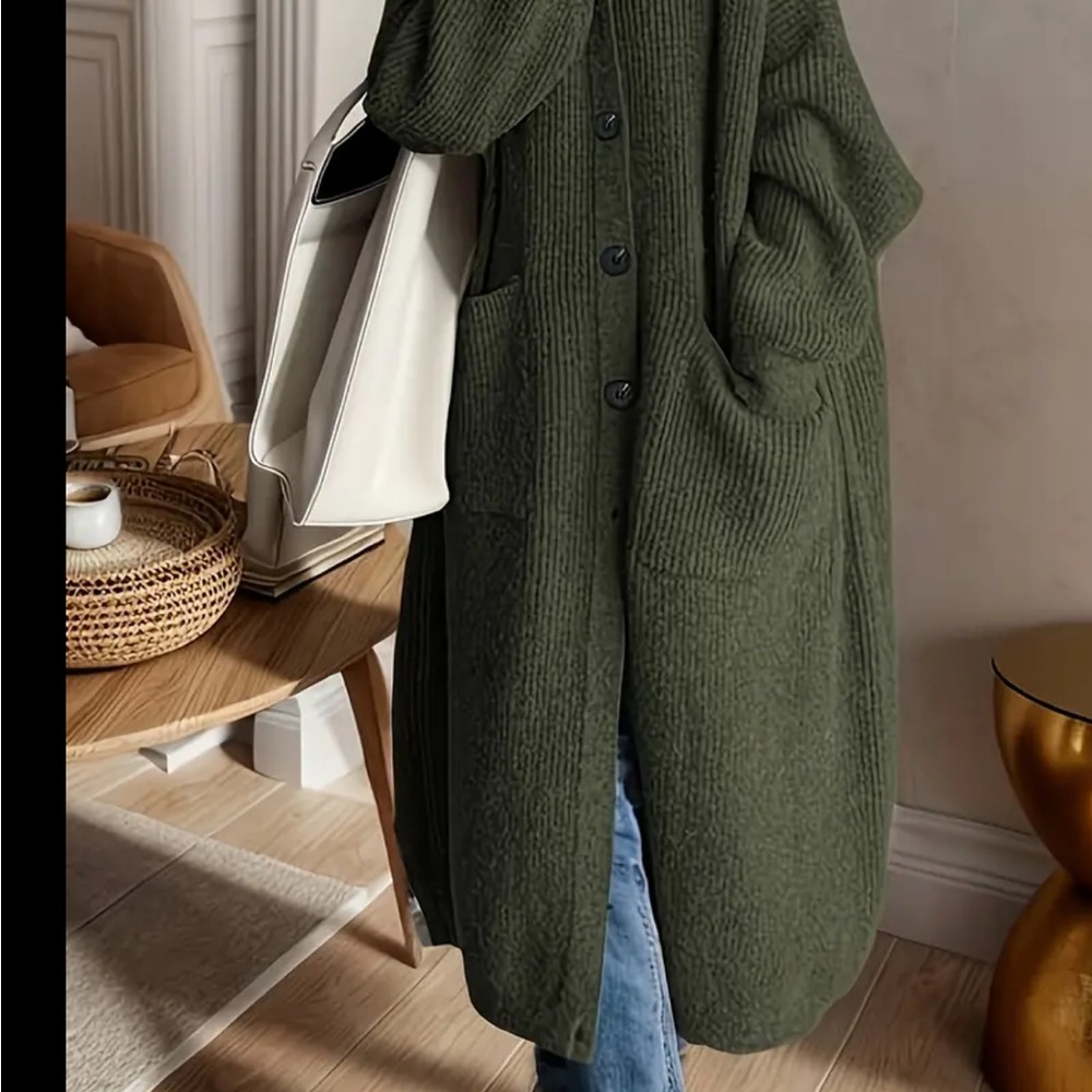 Oversized Button Front Long Sleeve Turtleneck Car… - image 3